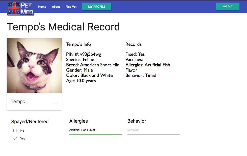 Pet Medical Profile
