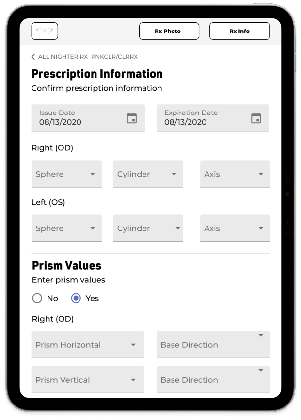 Quay app prescription data form